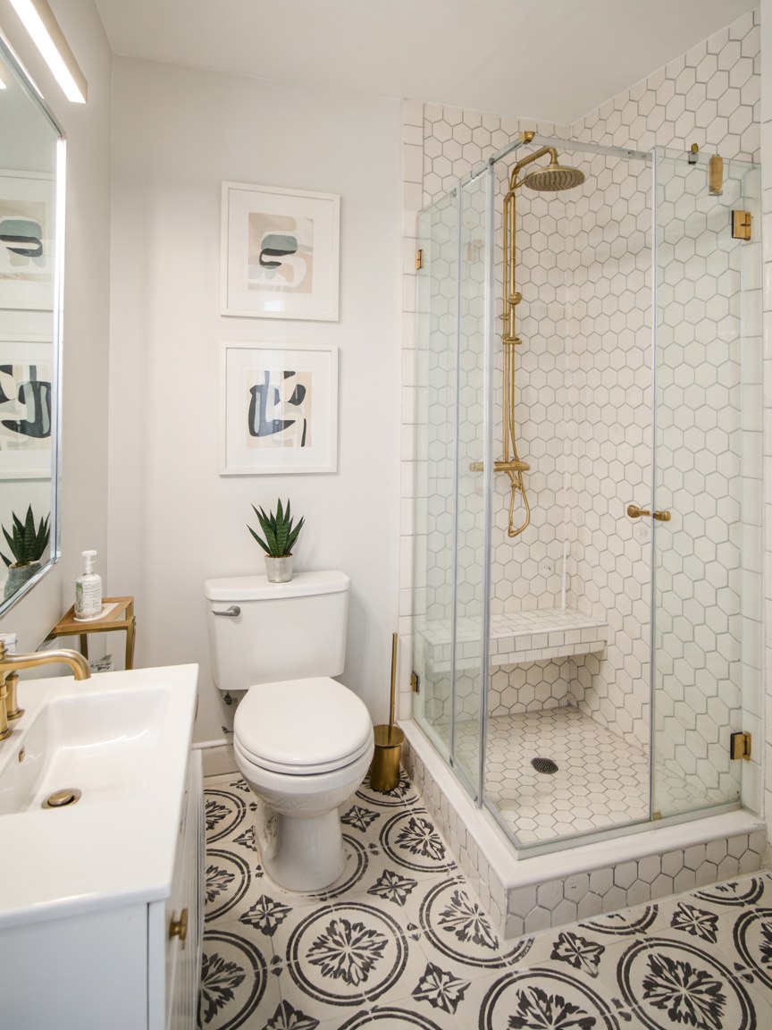 Small Luxury Bathroom Ideas with Hexagon Tile Shower Design