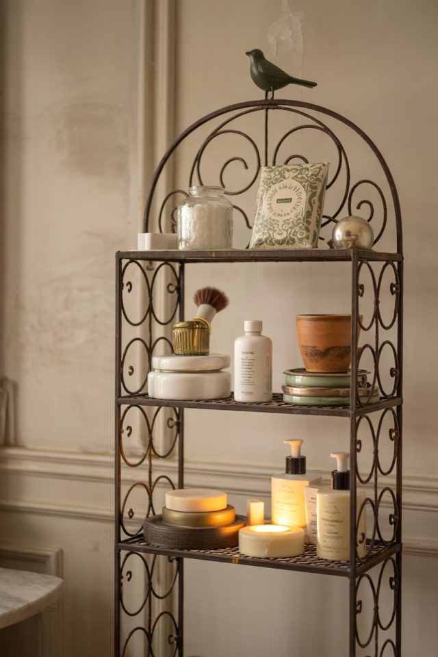 Elegant Bathroom Storage Ideas: Decorative Metal Shelving for Small Spaces