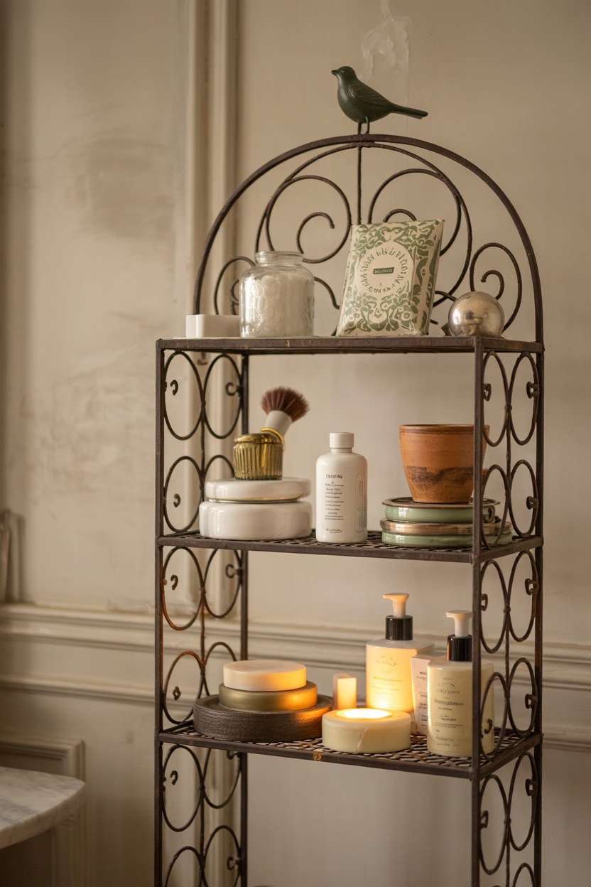 Elegant Bathroom Storage Ideas: Decorative Metal Shelving Solutions