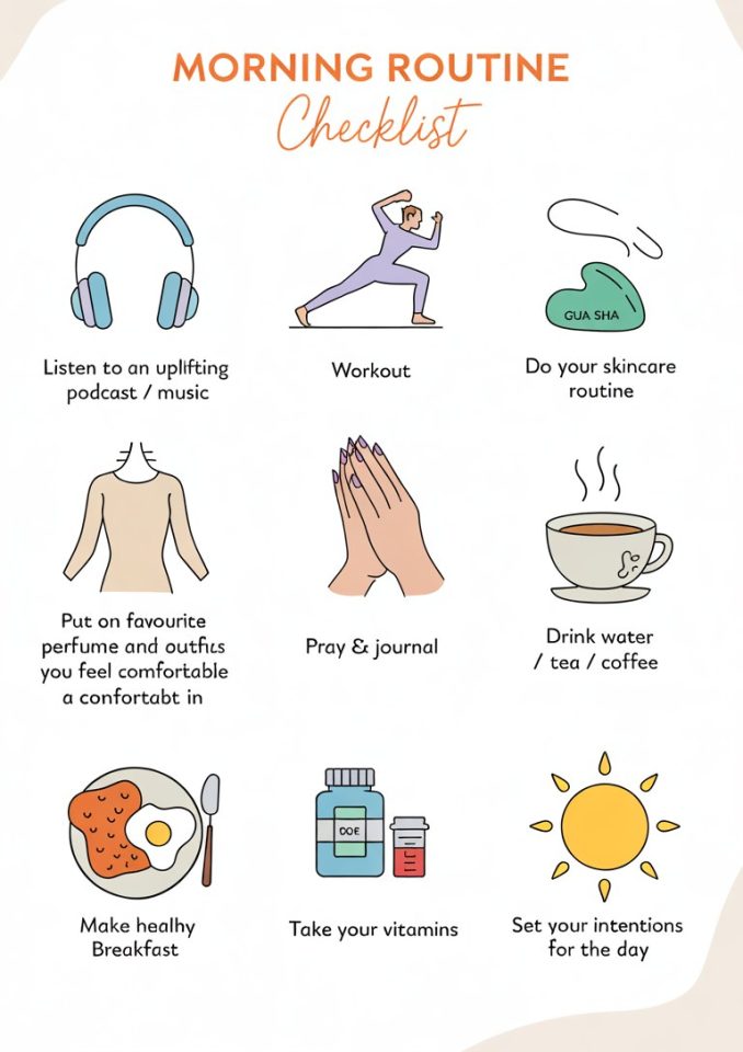 Self Care Morning Routine Checklist Printable for Mental Health