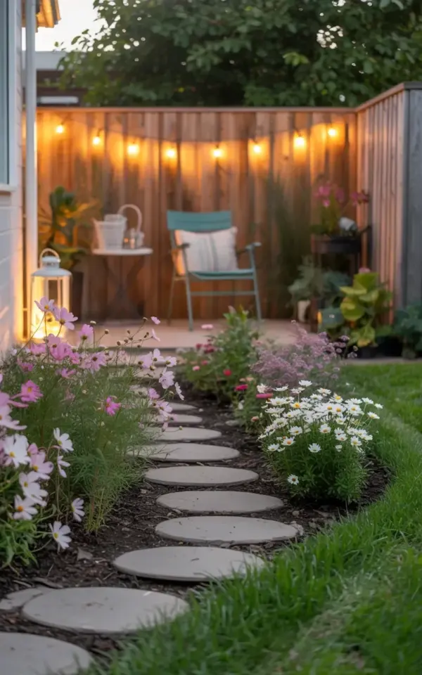 Summer Garden Path Ideas: Stone Walkway with Pink Cosmos and White Daisies πΈ