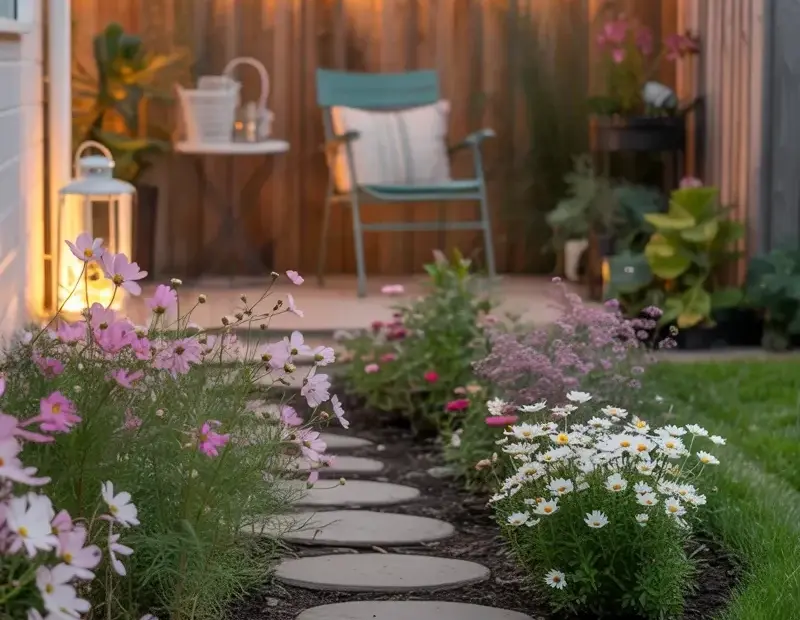 Summer Garden Path Ideas: Stone Walkway with Pink Cosmos and White Daisies πΈ