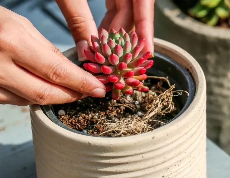 Planting succulents in a ribbed ceramic planter – my current favorite DIY project 🌿