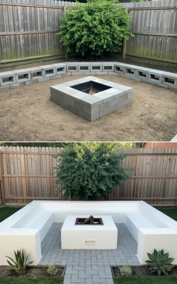 DIY Fire Pit Makeover: Painting Cinder Blocks & Adding Pavers | Backyard Before and After