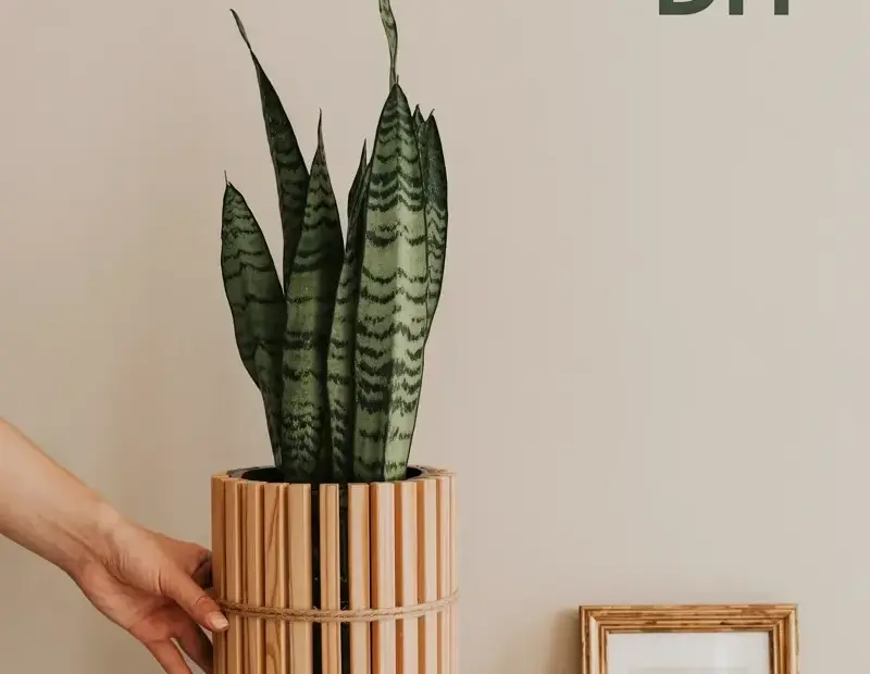 DIY Boho Planter with Snake Plant – Easy Wooden Slat Project