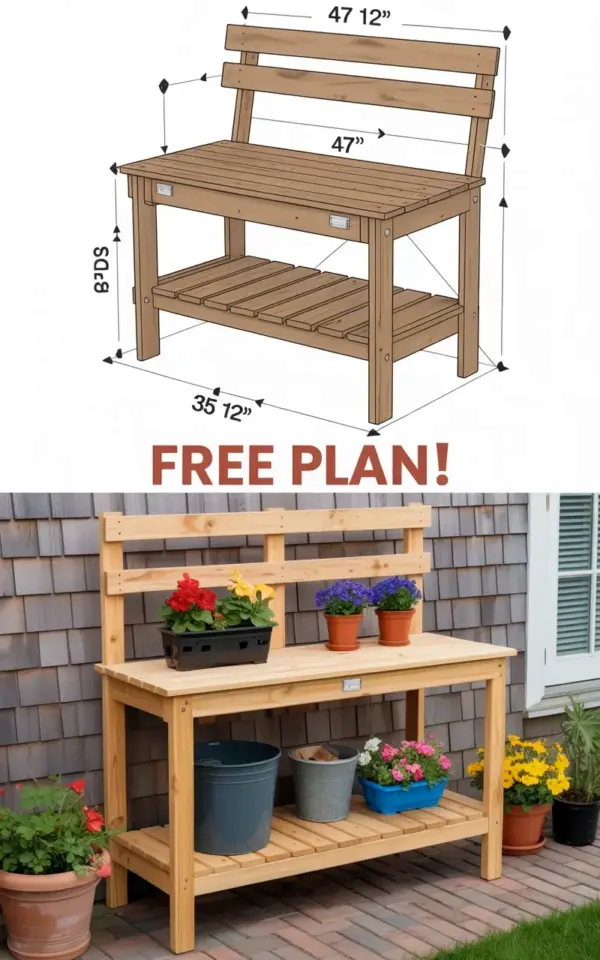 Free DIY Potting Bench Plan with Diagram | Before & After Woodworking Build