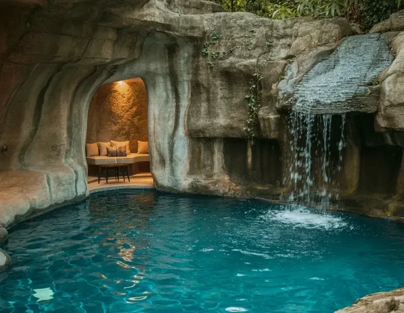 Underground Pool Grotto with Waterfall – Summer Backyard Dream