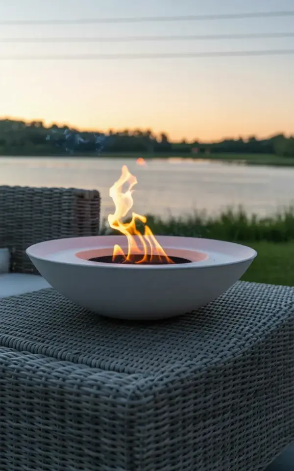 Outdoor fire bowl on a rattan table: how to set up a cozy sunset patio in minutes