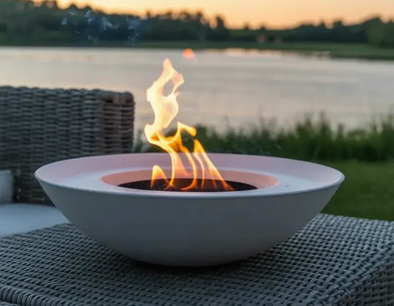 Outdoor fire bowl on a rattan table: how to set up a cozy sunset patio in minutes