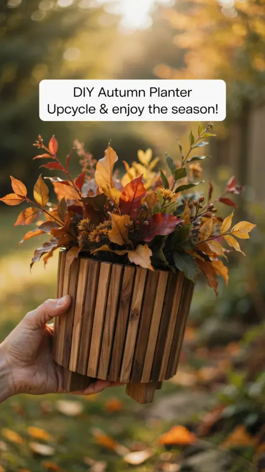 DIY Fluted Plant Pot: Wood Dowels + Old Canister = Cozy Upcycled Planter