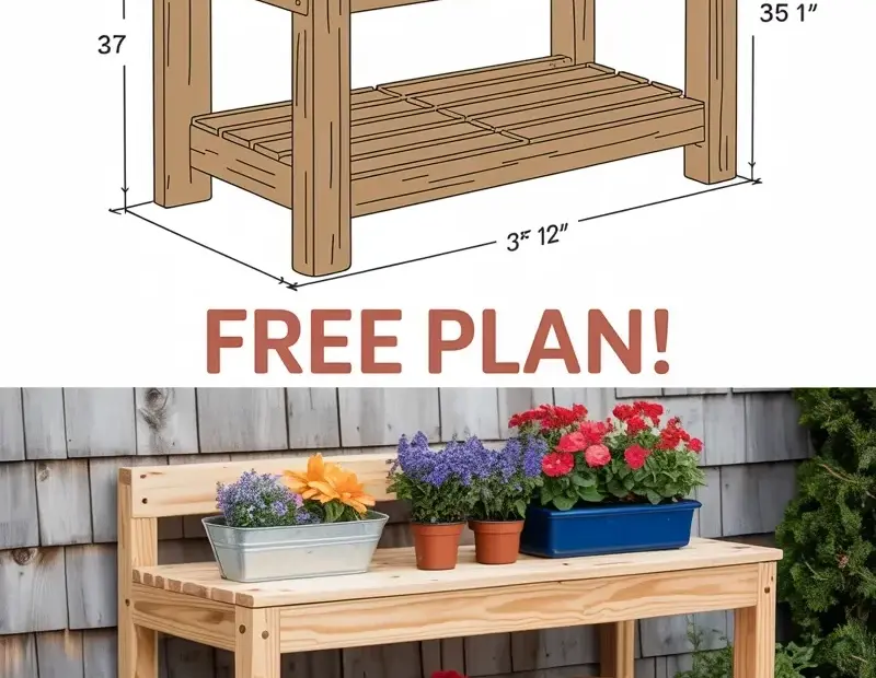 DIY Potting Bench Plan with Free Diagram - Easy Woodworking Project